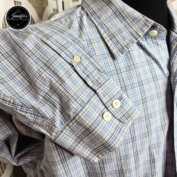 Eddie Bauer Men's Classic Fit Blue & Gray Plaid Long Sleeve Shirt Size XXL - Picture 7 of 11